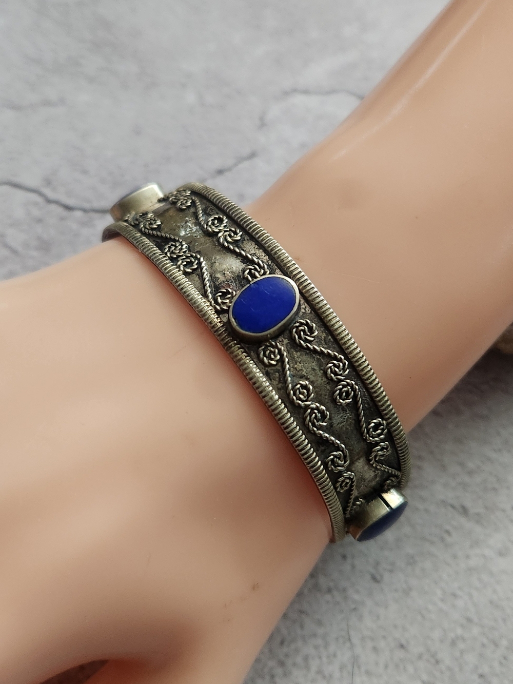 Afghan lapis lazuli stone unique vintage Silver Cuff bracelet